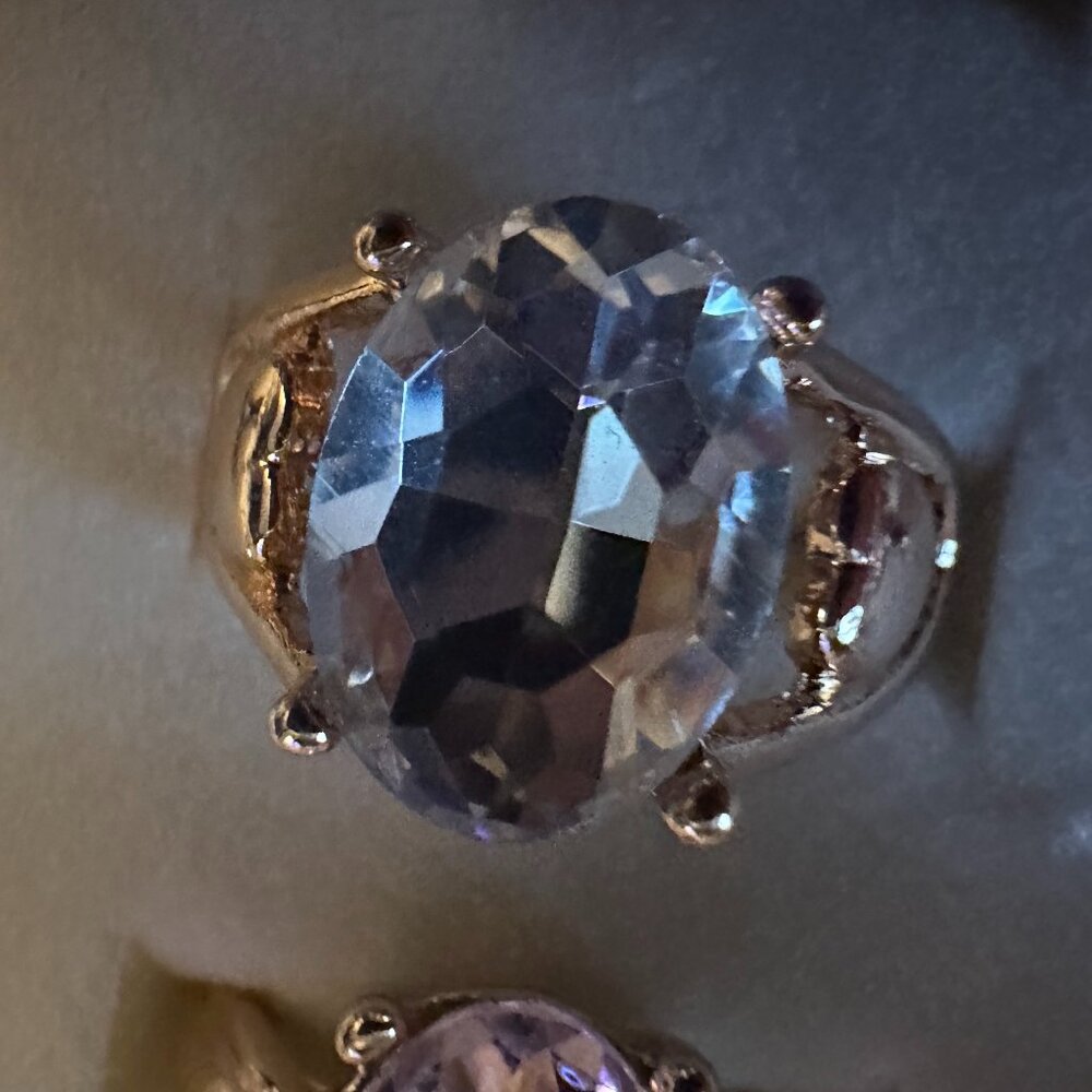 clear cz gold tone cocktail ring sz 9